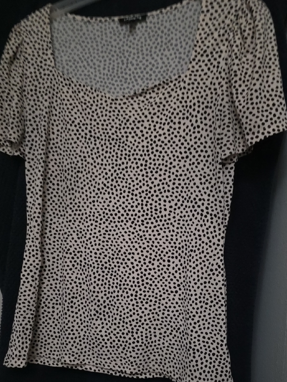 Express Cream Scoop Neck Top with Black Dot Print